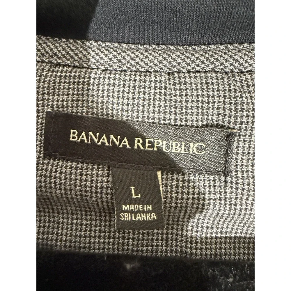 Banana Republic Men's L Gray Solid Knit Long Sleeve Polo Shirt Collared Button